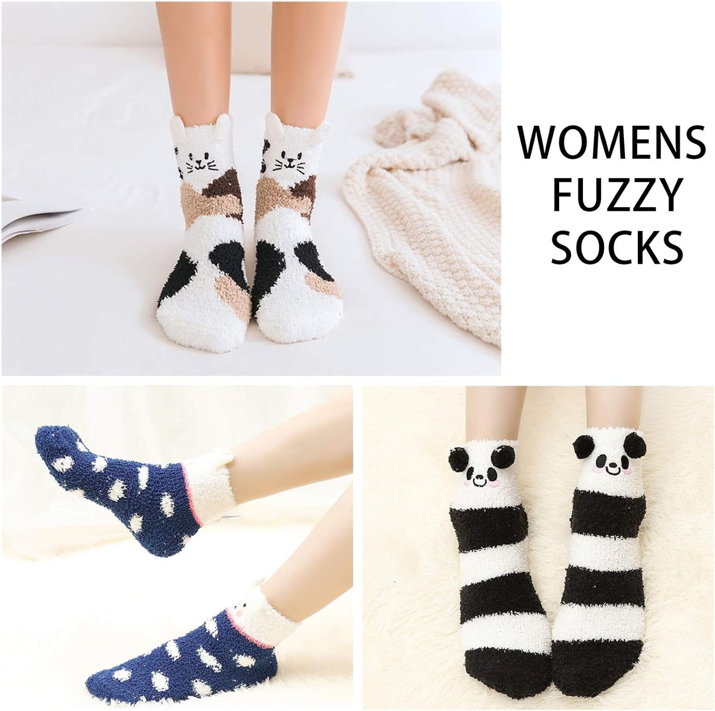 5 Pairs Fuzzy Socks for Women Soft Warm Slipper Socks Microfiber Cozy Socks Home Fluffy Christmas Socks(Navy)