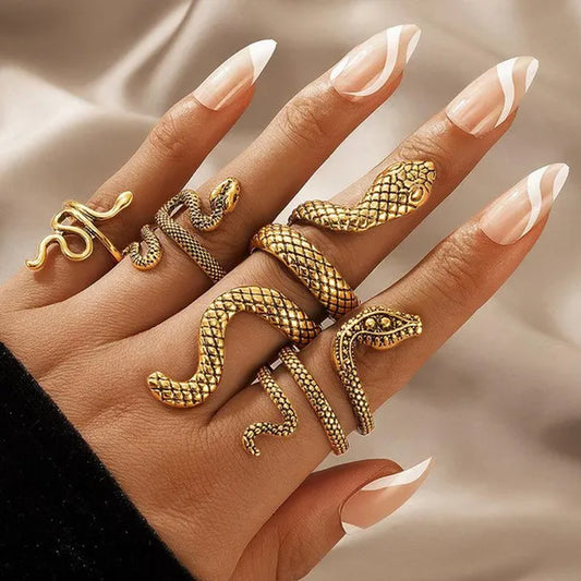 4 Pcs/Set Boho Antique Silver Color Punk Snake Rings Sets for Women Girls Full Finger Party Jewelry Anel