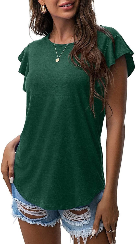 Summer Ruffle Short Sleeve Knit Tunic Tops Shirts Tank Tee Blouse for Women